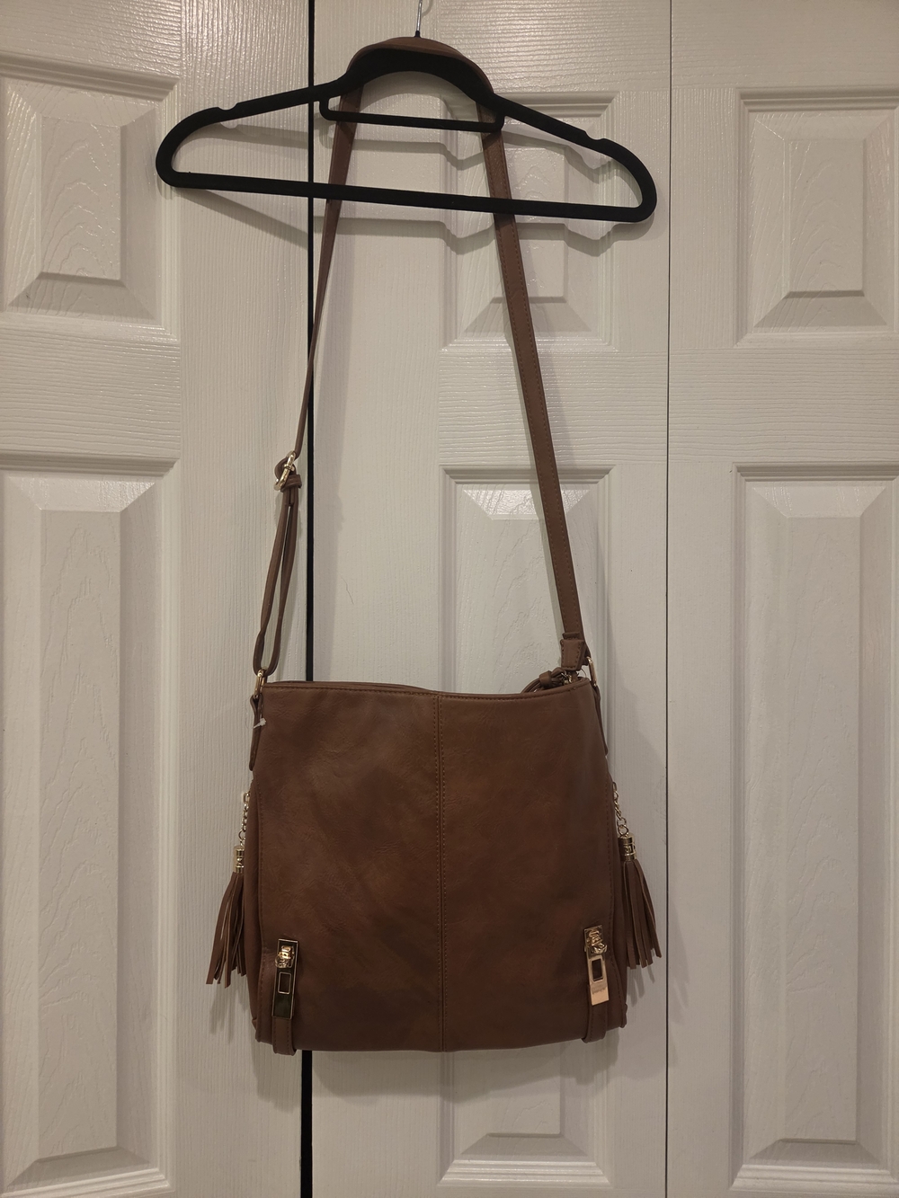 MMS Design Studio Tan Hobo Crossbody with Tassel Accents